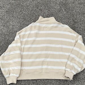 Aerie Cream and White Striped Turtleneck Sweater